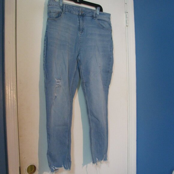 Justice Jeans Plus Size 24 Fringed Distressed Light Wash Ankle Crop Skinny - Picture 4 of 8